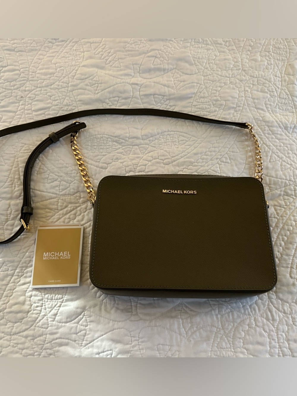 Michael Kors Olive Green Saffiano Jet Set Crossbody with Gold Hardware